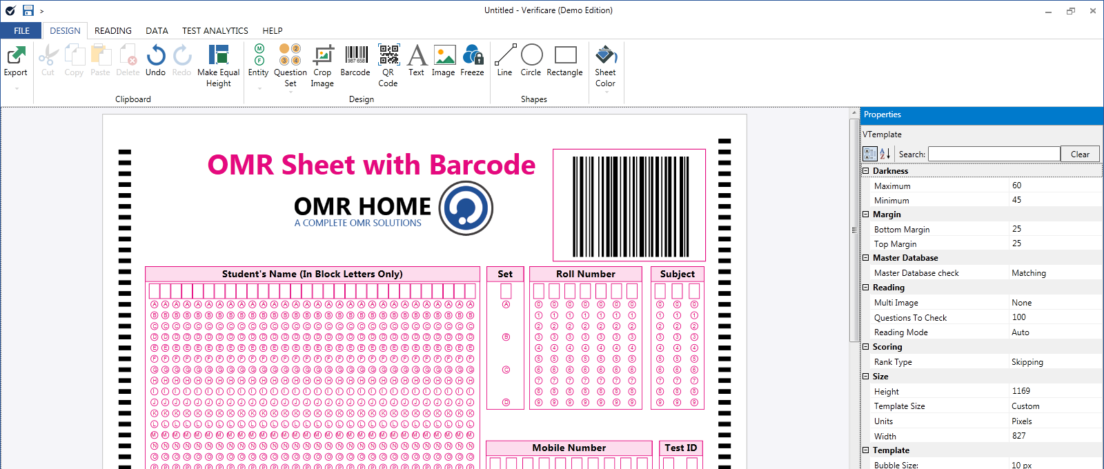 omr sheet with barcode